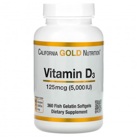 California Gold Nutrition, витамин D3  125 мкг  90/360 капсул