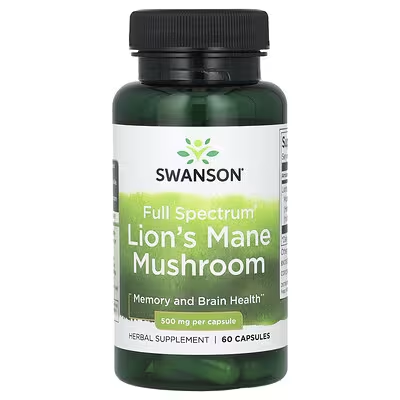 Full Spectrum Lion&#039;s Mane Mushroom 500 mg Swanson (60 капс)