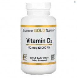 California Gold Nutrition, витамин D3  50 мкг  90/360 капсул