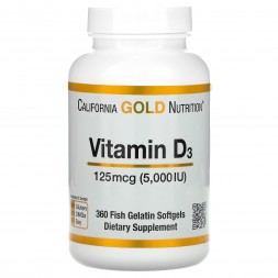 California Gold Nutrition, витамин D3  125 мкг  90/360 капсул