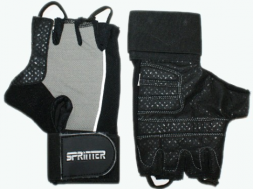 Перчатки для тяжёлой атлетики с напульсником. Цвет: чёрно-серый. Материал: кожа, замша. Размеры S - XL. :(A)