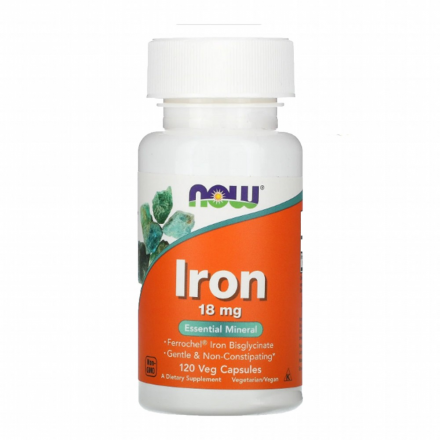 NOW FOODS IRON 18MG FERROCHEL (120 капс)