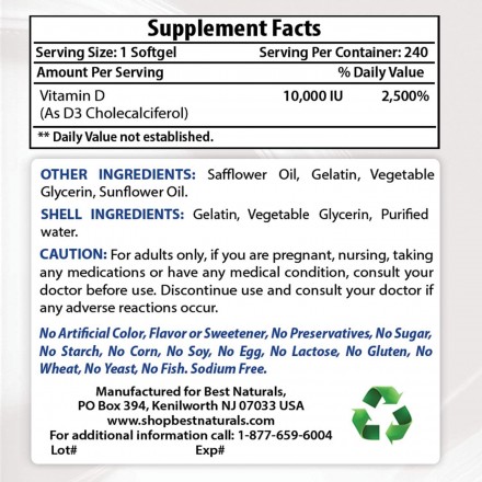 Best Naturals Vitamin D-3 10000 (240 капс) 